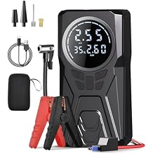 Portable Car Jump Starter with Air Compressor 3500A Portable Car Battery Booster 150PSI Tire Inflator 12V Jump Box Car Battery Jumper StarterAll Gas/10L Diesel with Lights Power Bank Storage Bag