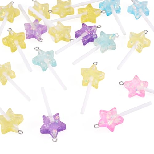 Cheriswelry 20Pcs Imitation Lollipop Resin Charms Star Lollipop Resin Pendants Transparent Sweet Candy Dangle Charms with Loop 41mm for DIY Necklace Earring Jewelry Making by Cheriswelry - Used condition - Image 7