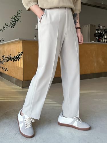 Image of Aahwan Men's Regular Fit Mid Rise Basic Solid Color Pleated Korean Pants & Tousers