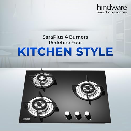 Hindware Smart Appliances | KA Hob Nora Plus | Kitchen Hob | Designer Brass Burners | Auto Ignition | SS Drip Tray | Cast Iron Pan Support | (3... - Image 3