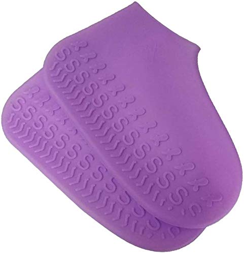 1 Paar Silikon Wasserdichte Regen Schuh-Abdeckungen Unisex Außen Anti-Rutsch-Kinder Erwachsene Regen Stiefel Überschuhe (Color : Purple, Size : M) Cover