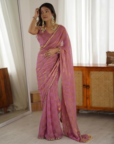 Image of SIRIL Women's Shimmer Chiffon Dual Tone Saree with Unstitched Blouse Piece