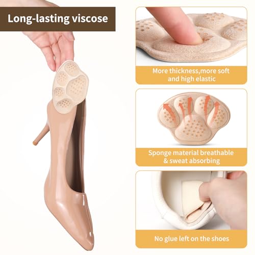Image of 4 PRS 4D Cushioned Heel Grips - Pads for Big Shoes (Beige) | 4D non-slip massage pads designed to prevent heel slipping and blisters. Premium inserts for loose shoes too big.
