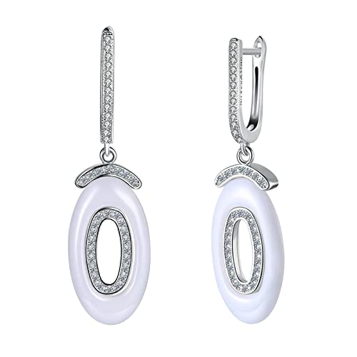 Boucles d'oreilles pendantes argent 925 avec pampille céramique blanc de haute qualité
