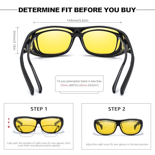 Trysee Night Driving Fit Over Glasses for Men Women Wrap Around Nighttime Driving Glasses Anti Glare TS41062