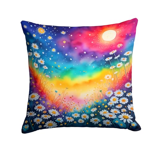 Caroline's Treasures DAC1950PW1818 Colorful Daisies Fabric Decorative Pillow Machine Washable, Indoor Outdoor Decorative Pillow for Couch, Bed or Patio, 18Hx18W