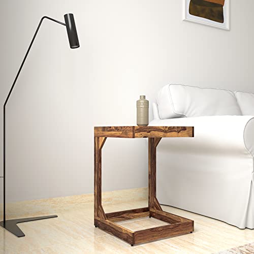 Image of STRATA FURNITURE Solid Sheesham Wood Watford C Shaped Bedside Table | Multipurpose Space-Saving Wooden Bedside Table Furniture | Nightstand for Living Room Home (Natural Finish)
