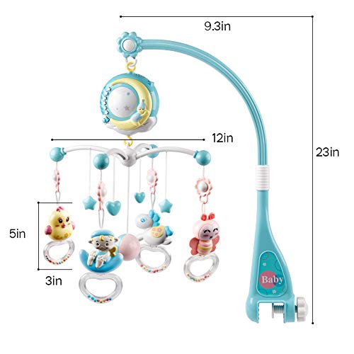 Mini Tudou Baby Musical Crib Mobile With Projection Function And Night Light,Hanging Rotating Teether Rattle And 150 Melodies Music Box With Remote Control,Toy For Newborn 0-24 Months #TOP7