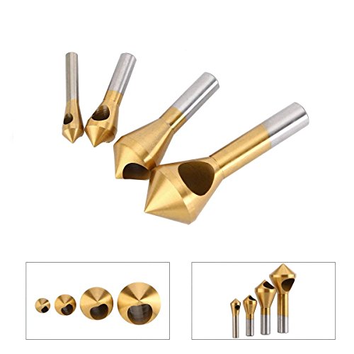 OCGIG 4 Pcs Titanium Coated Countersink Chamfer Tool Deburring Tool Set Metal Wood Drill Bits Set