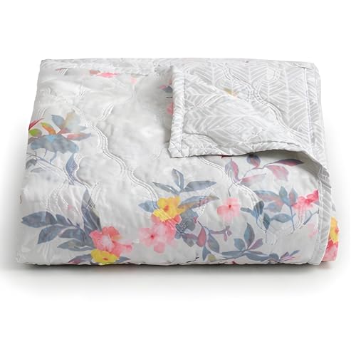 Image of 250 GSM Cotton AC Comforter for Summer | Lightweight Floral Design | Reversible All-Season Dohar Blanket Quilt (Gray Design, Double 90 inch x 100 inch)