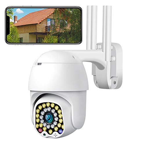 Cámara de Vigilancia WiFi para Detección de Personas Visión Nocturna por Infrarrojos, Detección de Movimiento, IP 65, Resistente al Agua, Interiores y Exteriores