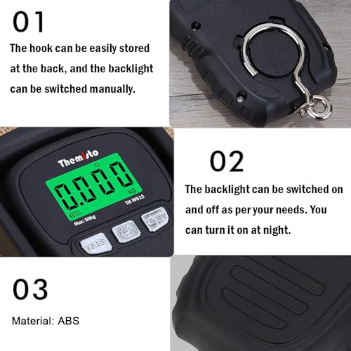 Image of Themisto TH-WS12 Digital Hanging Travel Luggage Scale with Strap, 50kg Capacity