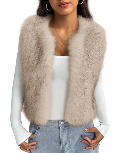 BTFBM Faux Fur Vest Women Fall Fashion 2025 Sleeveless Fuzzy Jacket Fluffy Coats Winter Clothing Furry Outerwear Vests(Apricot, Small)