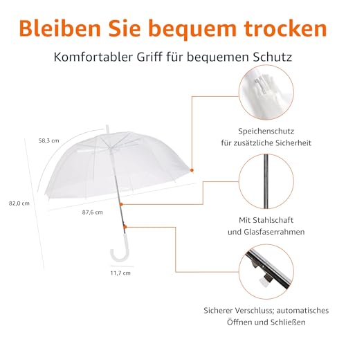 Amazon Basics Regenschirm Transparent, Glockenschirm, Mittel – Ansicht 2