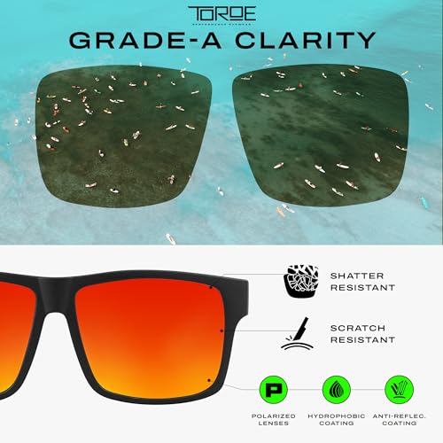 Image of TOROE TR90 Square Frame Grade A Polarized Black Emblem Sunglasses with Anti Reflective Water Repellent Polycarbonate Lenses