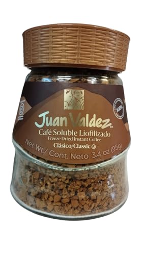 Juan Valdez Café Soluble Liofilizado Clásico 95g – Café Instantáneo 100% Colombiano, Sabor Intenso y Aroma Premium