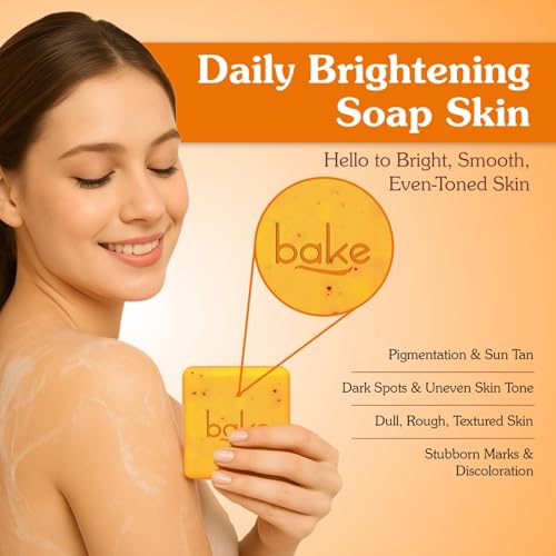 Image of BAKE 10% Vitamin C Ultra Brightening Serum Soap (300g, Pack of 3) with 3% Niacinamide & Turmeric for Pigmentation, Sun Tan & Dark Spots | Exfoliates Dead Skin Cells, Removes Stubborn Marks | For Men & Women - 300g