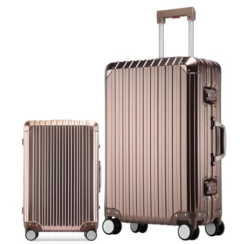 XZSP AISU Oblique Angle Metal All Aluminum Magnesium Alloy Carry-on Luggage TSA Customs Lock Zipperless Silent Rotary Wheel Business Suitcase Set(titanium gold, 2Piece(20''/28''))