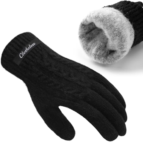 Clothclose Winter Gloves Women Thicken Knit Wool Warm Gloves for Women Touchscreen Thermal Gloves Fleece lined Elastic Women's Winter Gloves