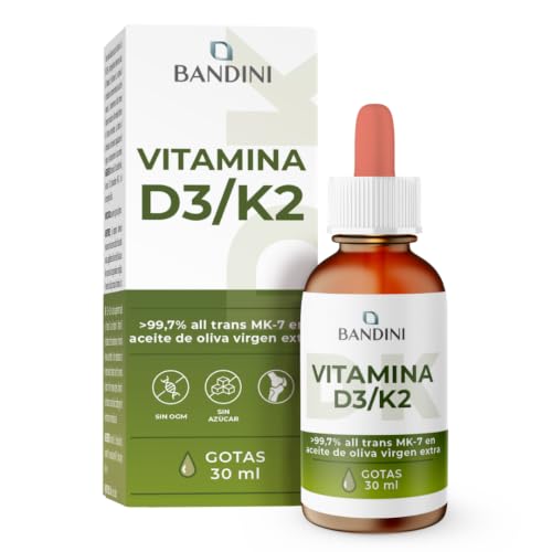 Bandini® Vitamina D3 + K2 en Gotas y en Aceite de Oliva Virgen Extra EVO,