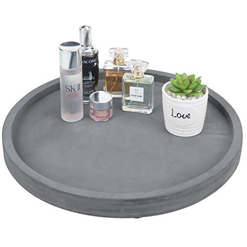 MyGift 16 Inch Round Gray Concrete Decorative Tray for Bathroom Vanity Counter, Living Room Coffee Table or Ottoman, Kitchen Countertop Decor, Candle Holder