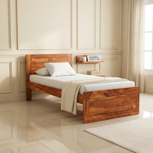 Image of Solid Sheesham Wooden Bed 6X4 Bed Single Bed Without Storage for Bedroom - Single Cot Wooden BedSingle Size for Living Room Guest Room - 12 Month Warranty (Noah Honey)