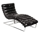 Casa Padrino Luxus Echtleder Vintage Oviedo Liege/Sessel Schwarz - Leder Sessel Art Deco Lounge Relax Sessel