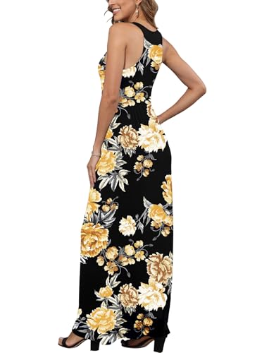 Image of EUOVMY Women's Sleeveless Dress Casual Plain Loose Summer Long Maxi Dresses with Pockets