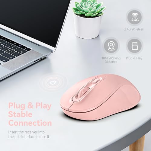 Image of Wireless Mouse, 2026 New Model, Silent Click Ergonomic Design, Portable, 4 Buttons, Adjustable DPI (800 /1200 /1600), for Laptop /PC /Office (Pink)