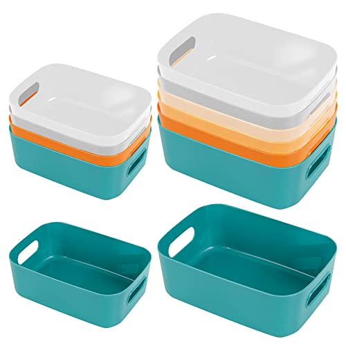10 Stück Aufbewahrungsboxen Kunststoff Aufbewahrungskorb Boxen Stapelbare mit Griffen Küchenschrank Schrank Organizer Box Körbe Aufbewahrung Kunststoffbox 2 Größen für Küche Badezimmer Cover
