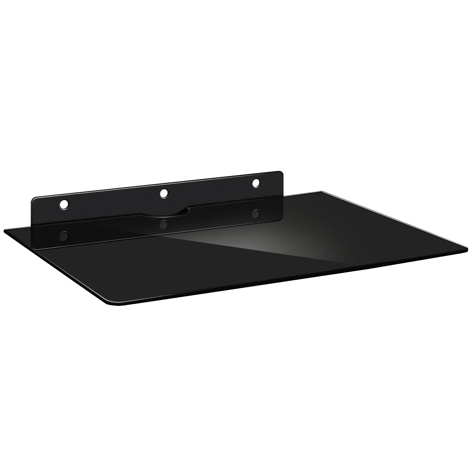 Hotop Single Floating Component Rack Floating Wall Mount Shelf Glass Single Wall Shelf Black DVD DVR for Cable Box, Game Machine, DVD Player, Media Equipment, Karaoke Tempered Glass(1 Piece)