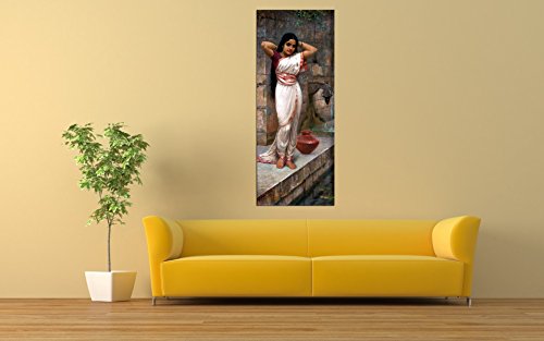 Image of Tallenge Lady adjusting hair after bath - by Raja Ravi Varma - Large Poster Paper (12 x 30 inches)