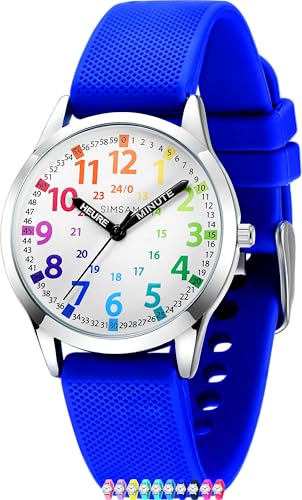 SIMSAM Montre Enfant Garcon, Montre Enfant Fille 4, 5, 6, 7, 8, 9, 10, 11, 12 Ans, Montres Garçons Fille Pédagogique, Analogique - Bleu