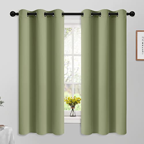 Yakamok Room Darkening Blackout Curtains for Bedroom,Thermal Insulated Grommet Top Light Blocking Window Drapes for Living Room,42W x 63L,Sage Green,2 Panels
