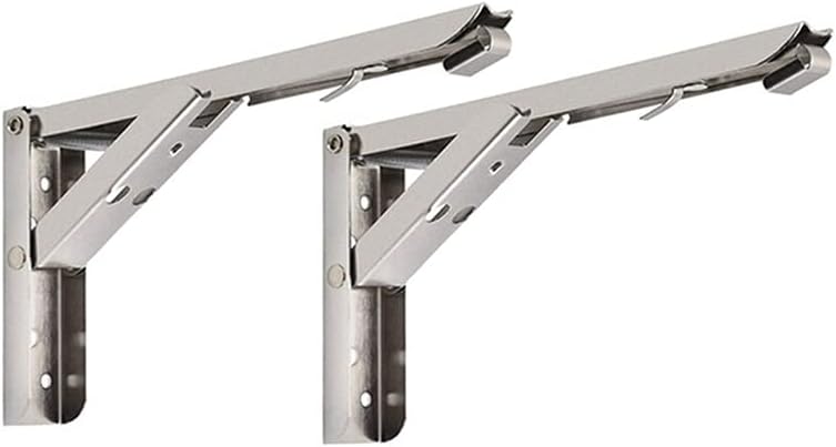 Zanotva 2Pcs Wall Mounted-90° Hinge Wall Mounted,304 Stainless Steel Folding Shelf Brackets,Triangle Brackets for Table Work Bench, 440 lb / 200KG with Screw(A,10inch)