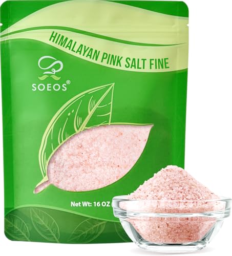 Soeos Sal rosa del Himalaya, grano fino, 16 onzas