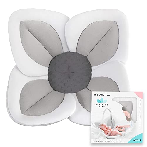 Image of Blooming Bath Lotus Bath Pad - Plush Minky Baby Sink Bathtub Cushion - The Original Washer-Safe Flower Seat for Newborns - Gray/Dark Gray