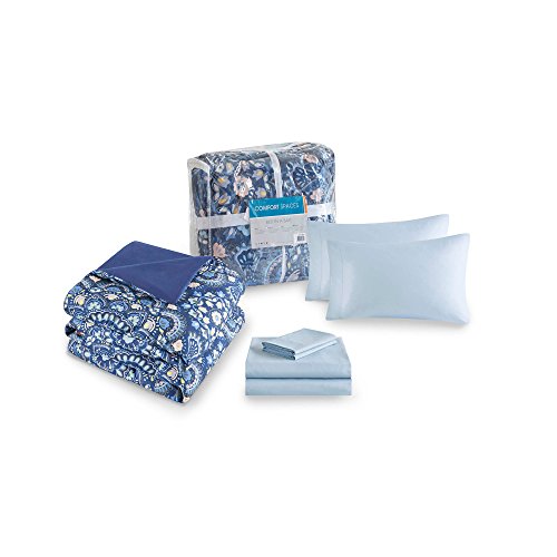 Comfort Spaces Bed In A Bag Comforter Set - College Dorm Room Essentials For Girls Bedding, Complete Dormitory Bedroom Pack And Sheet With 2 Side Pockets, Queen, Blue #TOP6