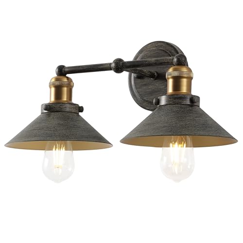JONATHAN Y JYL7427D July 17.5" 2-Light Industrial Farmhouse Metal Vanity Light, Rustic Dark Gray/Brass Gold for Bedroom, Bathroom, Vanity