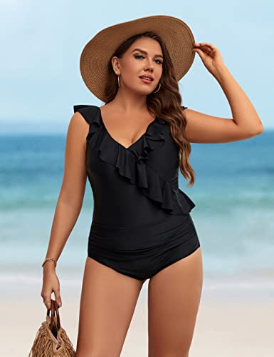 Blooming Jelly Women's Tummy Control Swimsuits Slimming Cute One Piece Bathing Suit Ruffle V Neck Swimwear 6