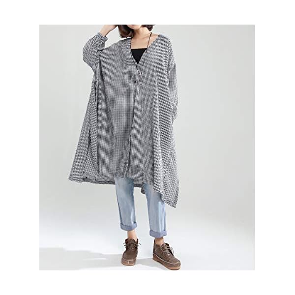 ellazhu Women Button Down Plus Size Black Plaid Long Sleeve Shirt for Women GA1505