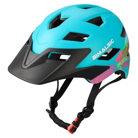 BIMALSIC Kids Youth Bike Helmet -with Removable Visor,Child Helmet for Boys and Girls 54-57cm (Ages 5-8-12-14 Years) Cyan Color Cover