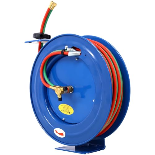 Retractable Air Hose Reel, Welding Hose Reel Retractable 1/4 Inch x 100FT, STD Duty Max 200PSI, Auto Rewind Reel, Ceiling/Wall Mount Heavy Duty Single Arm Steel Reel (100FT)