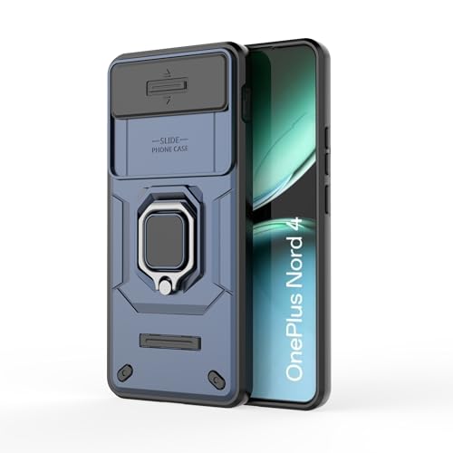 Image of Thermoplastic Polyurethane Camshield Pro Case With Slide Camera Protection And Ring Stand Bumper Back Case Cover For OnePlus Nord 4 5G (Blue)