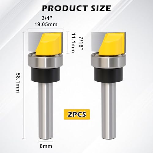 GOMETY 2 PCS 8mm Schaft Bündigfräser, Hartmetall Spitze Professionelle Holzbearbeitung Cutter Werkzeuge mit Kugellager für Holzbearbeitung Fräser Werkzeug Set