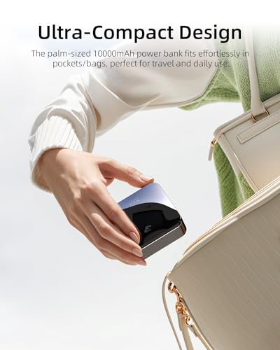 T-CORE Portable Charger, Small 22.5W 10000mAh Power Bank with Built-in USB-C Cable & Lanyard, Mini Battery Pack USB-C Input/Output Fast Charging, Travel Essential for iPhone, Samsung, iPad