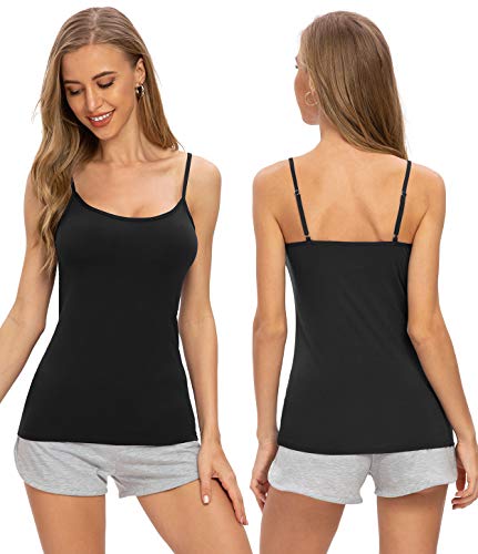 Air Curvey 2&4 Pcs Basic Camisole For Women Cami Tanks Adjustable Spaghetti Strap Tank Tops Black White Black Gray L #TOP3