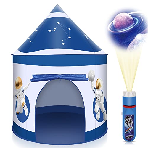 JoinJoy Kids Play Tent Rocket Ship Pop Up Playhouse Space Toys Science Included Space Projector Toy Tent for Boys and Girls Storage Bag