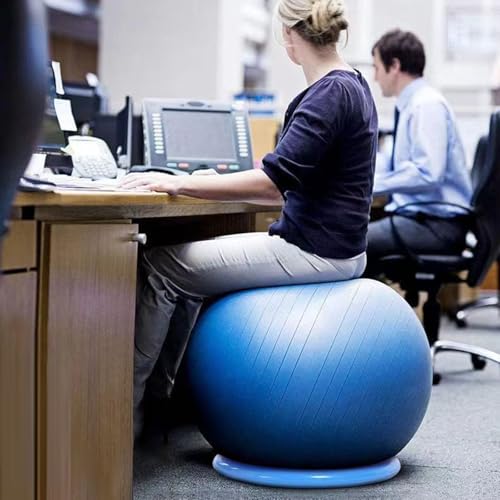 SRNSAEB Office Chair Balance Ball for Core, PVC Backless Yoga Ball Chair with Massage Pellets, Protection Spine/Physical Therapy Stability Ball Seat Holder Load 1 Ton(Blue,55cm (21 7/10in))