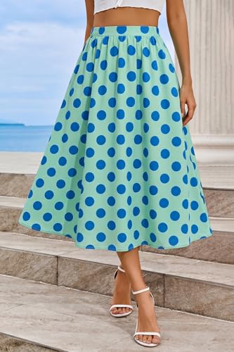 Image of Cicy Bell Womens Summer Striped Maxi Skirts A-Line Beach Vacation Outfits | Elastic Waist, Side Pockets, Flowy, Midi Length, Color Contrast, Trendy Casual